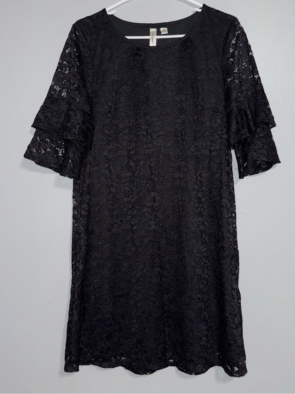 Tacera Women’s size Medium Black Lace Shift Dress with Ruffle Sleeves